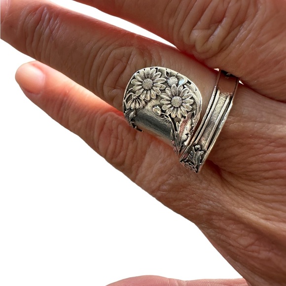 Silver Plated Floral Spoon Wrap Ring - Picture 3 of 8
